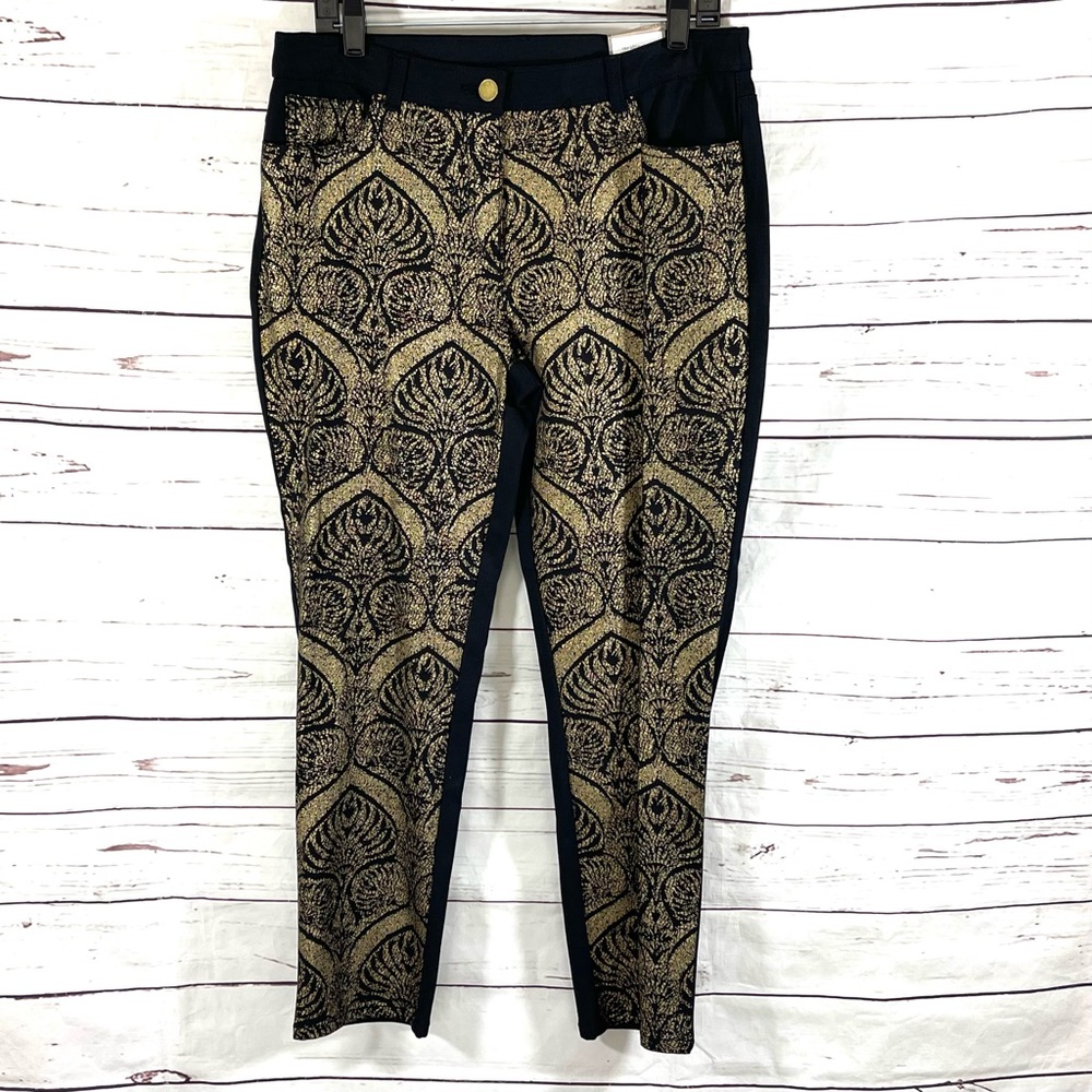 Chico's The Ultimate Fit Ankle Pants Black/Gold‎ Overlay Size 1 US 8 Medium